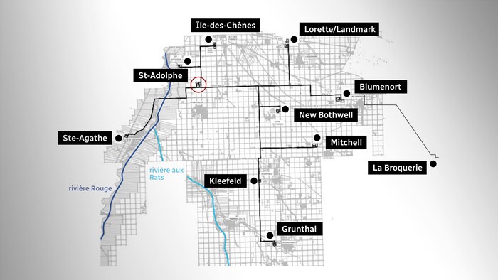 Une carte du sud-est du Manitoba.