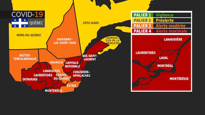 Carte du Québec et des paliers de couleurs