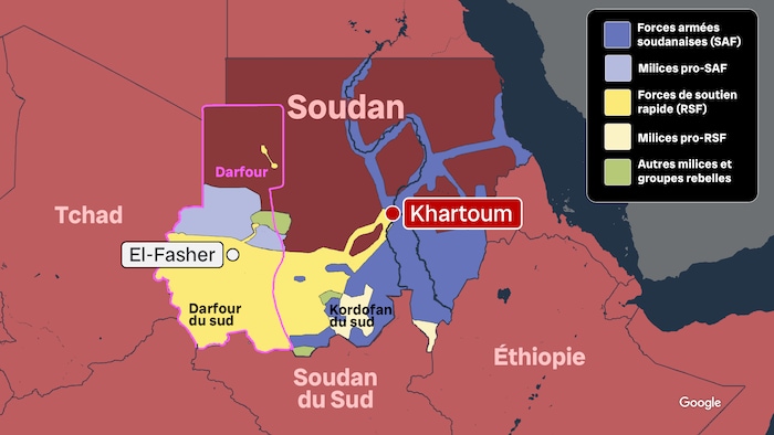 Une carte montrant les frontières du Darfour. 