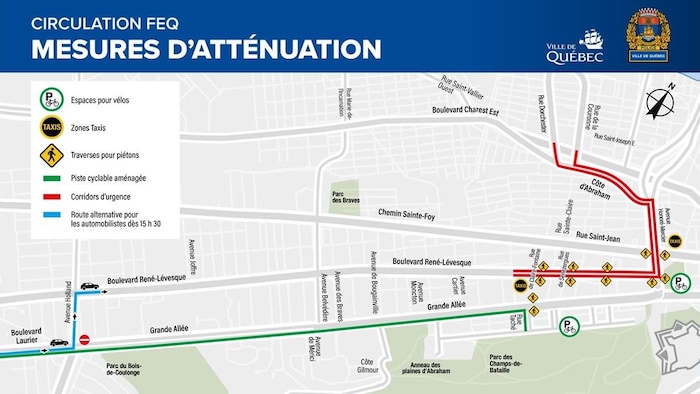 Une carte des entraves pendant le FEQ.
