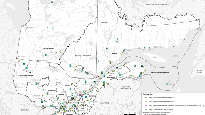 Carte des sites d'élimination fermés.