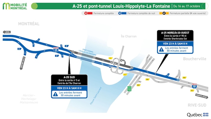 Carte entraves Pont-Tunnel Louis-Hippolyte-La Fontaine.