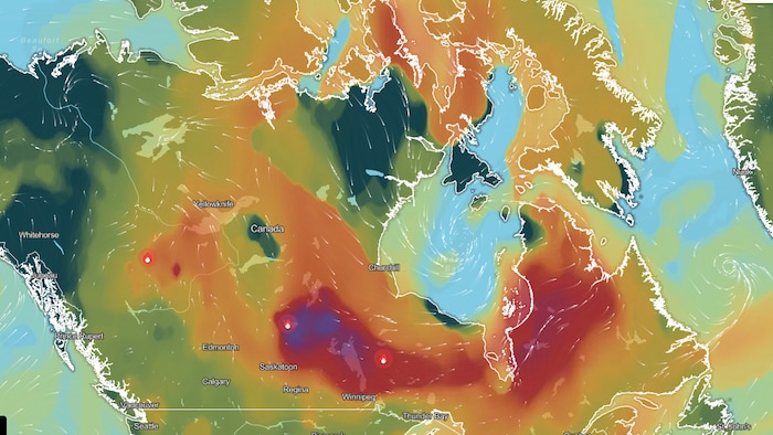 Une carte de la qualité de l'air au Canada.