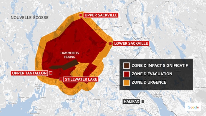 Une carte d'une zone d'évacuation près d'Halifax. 