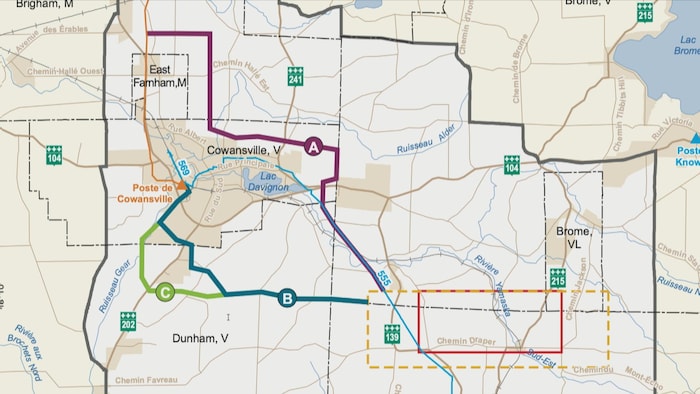 Une carte de la région de Brome-Missisquoi.