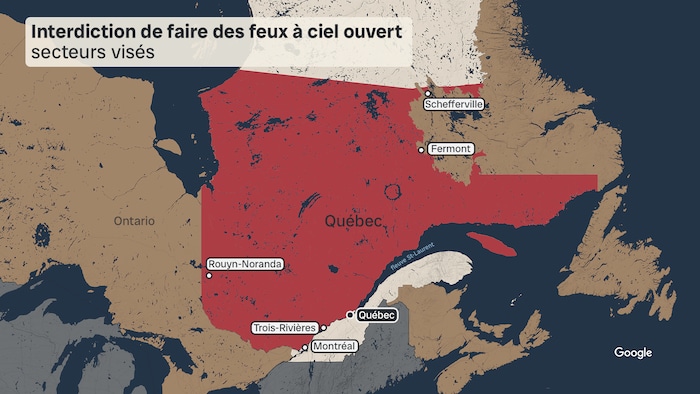 Carte du territoire où l'interdiction est en vigueur.