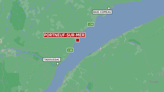 Une carte indique où se trouve Portneuf-sur-Mer, soit à l'est de Tadoussac et à l'ouest de Baie-Comeau.