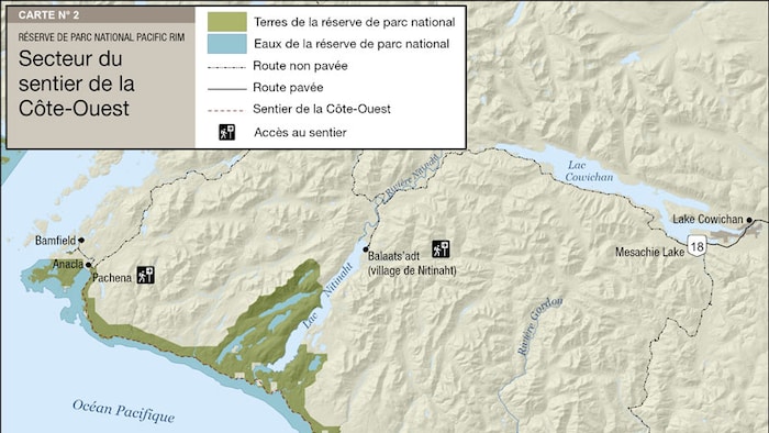 Une carte du secteur du sentier de a Côte-Ouest.