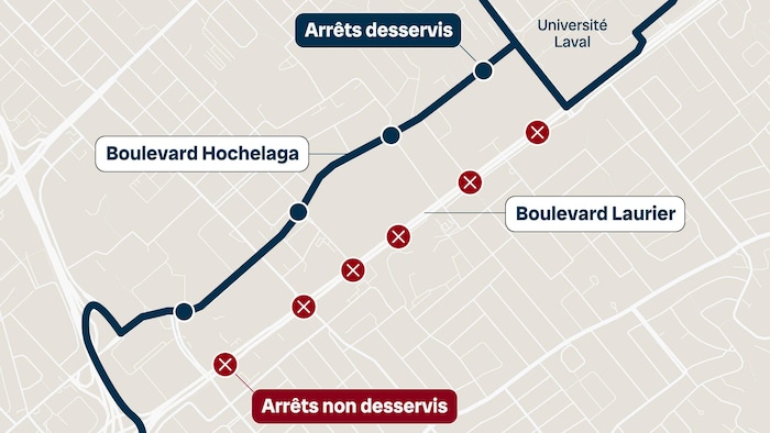 Carte des arrêts non desservis.