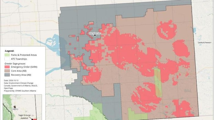 Une carte indique les zones de protection du tétras des armoises.