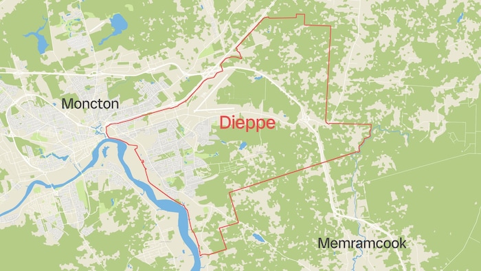Une carte représentant le territoire de la Ville de Dieppe.