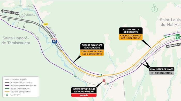 Une carte montrant les voies de déviation.