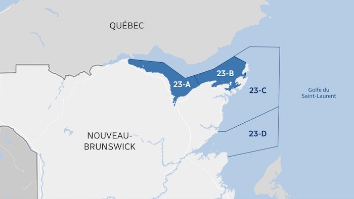 Carte des zones depêche au homard dans le nord du Nouveau-Brunswick