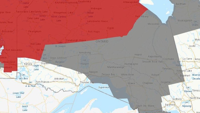 Une carte montrant les régions touchées par des avertissements ou des bulletins spéciaux sur la qualité de l'air.