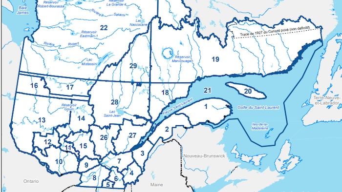 Une carte des zones de chasse à l'orignal au Québec.