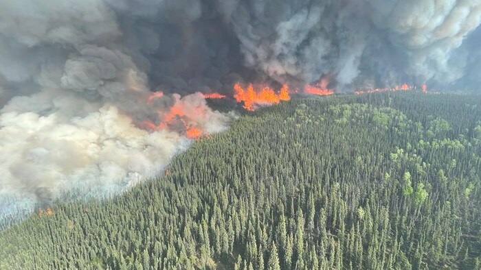 نيران ودخان في لقطة لحريق غابات دوني كريك هذه السنة في شمال شرق مقاطعة بريتيش كولومبيا في أقصى الغرب الكندي.