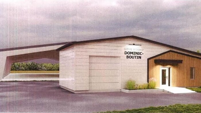 Une image d'un futur bâtiment, avec une patinoire couverte à l'arrière.