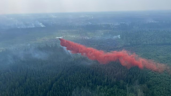 Un avion effectue un largage de retardant 