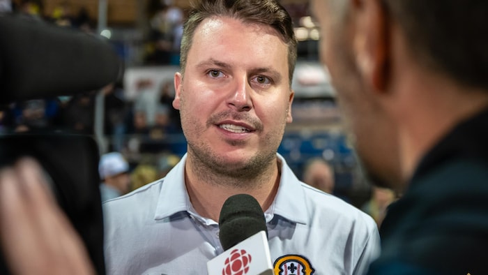 Charles Demers, President of the Quebec Capitols, during an interview at the stadium.