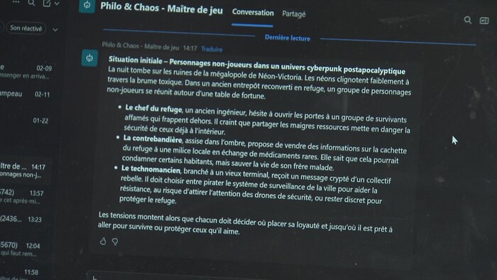 Une discussion avec l'agent conversationnel qui décrit la situation initiale du jeu.