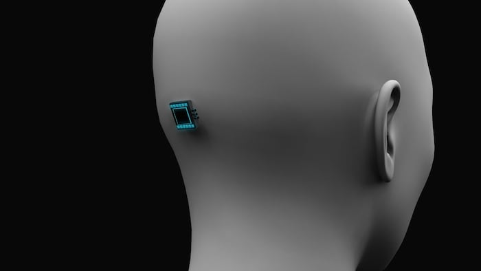 microchip in the back of the head human. 3d rendering