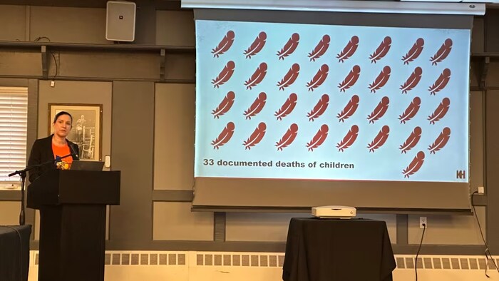 Historical researchers found that 33 children died at Chooutla. The research results were presented at a news conference on Tuesday in Whitehorse. (Jackie Hong/CBC)