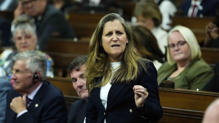 La ministre Chrystia Freeland a l'air agacé.