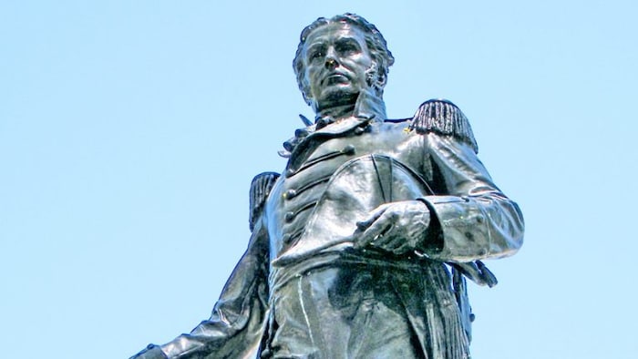 The statue of abolitionist Lieutenant-Colonel John Graves Simcoe stands outside the province of Ontario legislature in Toronto.