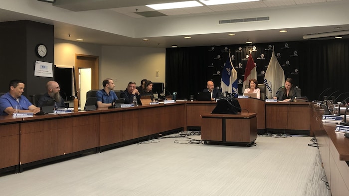 Diane Dallaire s'adresse aux personnes réunies lors de la séance du conseil municipal. Les conseillers et conseillères l'écoutent.