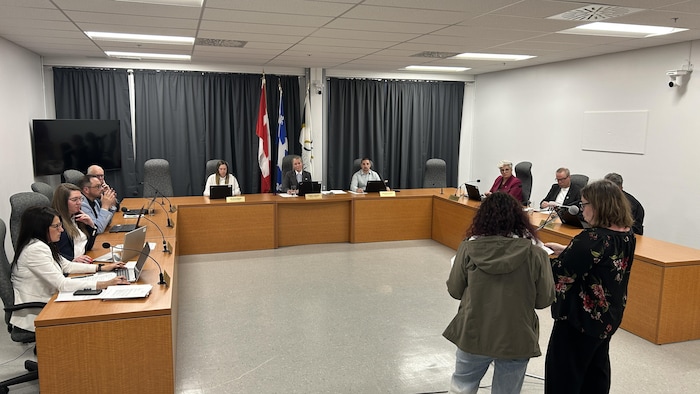 Deux citoyennes s'expriment lors de la séance du conseil municipal.