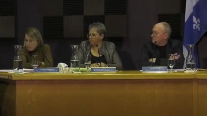 Trois conseillers municipaux durant une séance municipale.
