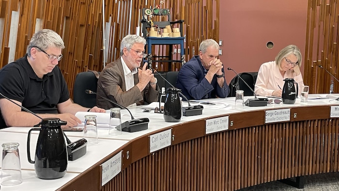 Les conseillers de Saguenay Carl Dufour, Jean-Marc Crevier, Serge Gaudreault et Mireille Jean.