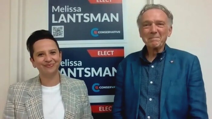 Conservative transport critic Melissa Lantsman (left) when she was elected in 2018.