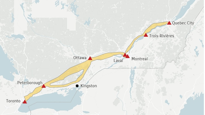 Une carte avec le tracé d'un futur train à grande vitesse.