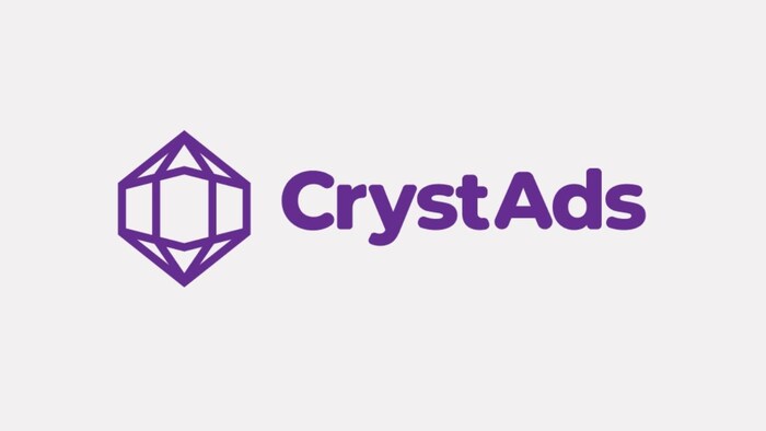 The Crystads logo.  A 2D icon of a crystal and the text "CrystAds", in a bold, rounded font.