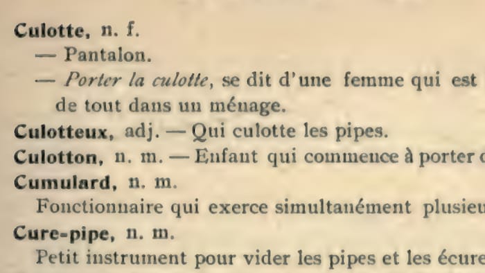 Un extrait d'un dictionnaire des années 1908.