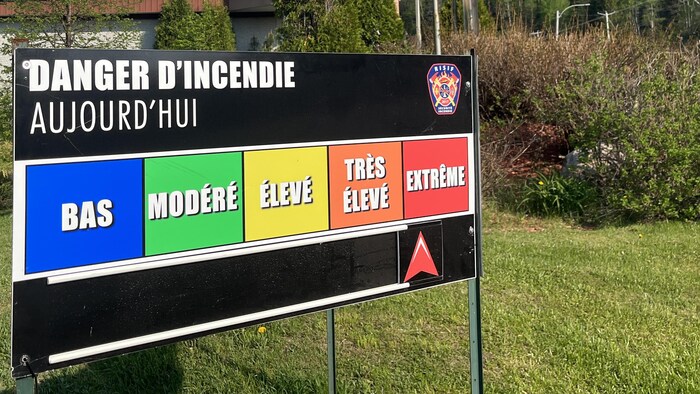 Une affiche présente une flèche qui pointe le niveau extrême d'inflammabilité.