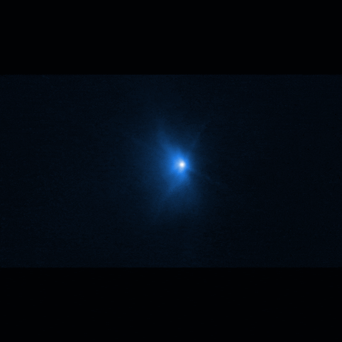 Image captée par le télescope Hubble de l'impact de la sonde DART avec l'astéroïde Dimorphos.