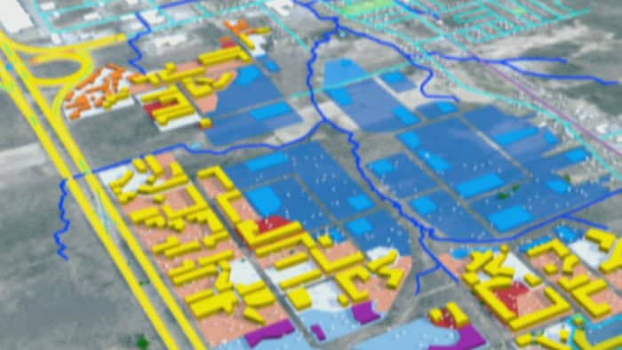 Une carte virtuelle en trois dimensions d'une ville.