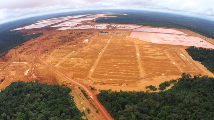 Des déchets miniers entassés dans la jungle amazonienne.