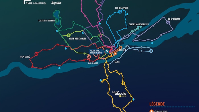 Une carte du 1000 kilomètres du grand défi Pierre Lavoie édition de 2025.