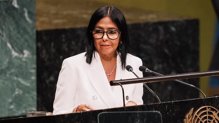 La présidente par intérim du Venezuela, Delcy Rodríguez, prend la parole lors de la 81e session de l'Assemblée générale des Nations unies (ONU), au siège de l'ONU, le 23 septembre 2026 à New York.