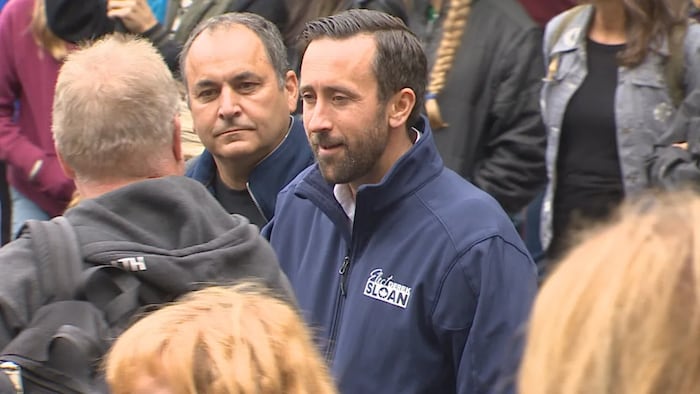 Banff-Airdrie independent candidate Derek Sloan, who was ousted from the federal Conservative caucus after accepting a donation from a known white nationalist, was among those in attendance at the rally against vaccine mandates.