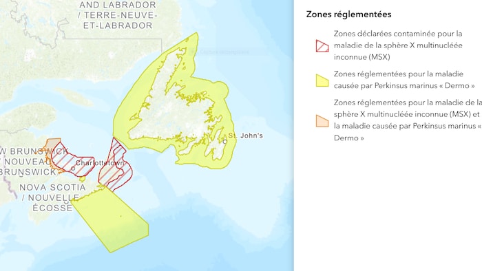 Une carte des zones réglementées et contaminées