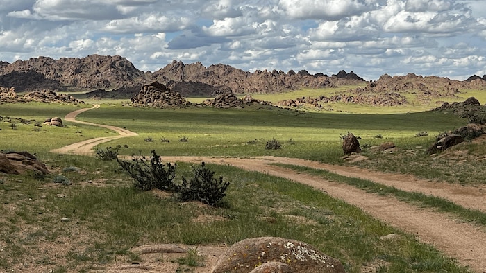 Bare mountains in the middle of the steppe.