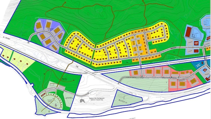 Le plan du nouveau lotissement de Listuguj avec la zone résidentielle, commerciale, industrielle.