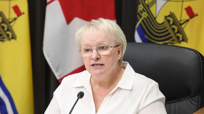 Le ministre de la Santé du Nouveau-Brunswick, Dorothy Shephard, lors d'un point de presse le 12mars 2021