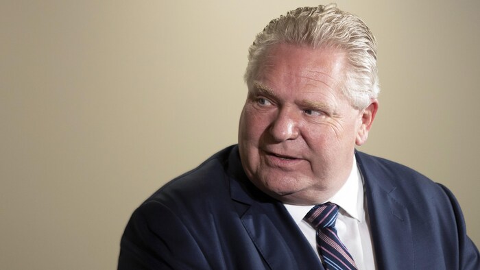 Doug Ford était à Brampton pour une annonce liée à l'éducation postsecondaire dans la région, le 15 mars 2022.