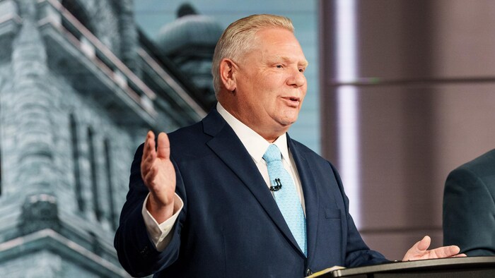 Le chef progressiste-conservateur Doug Ford lors du débat des chefs.