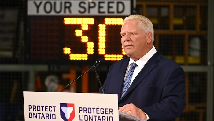Doug Ford en point de presse à Vaughan, en Ontario, le 25 septembre 2025.